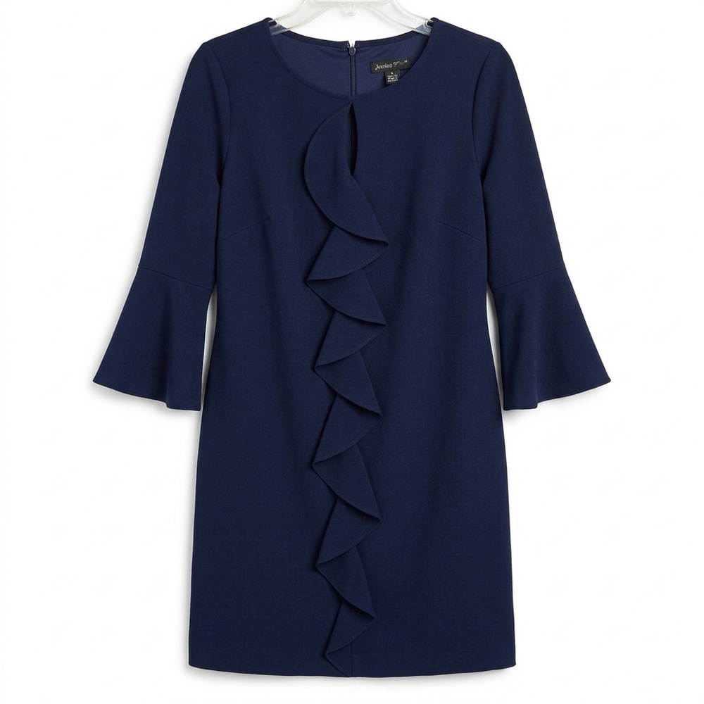 New Jessica Howard Navy Ruffle Front Long Sleeve Dress Size 12
